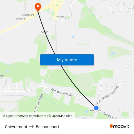 Chèvremont to Bessoncourt map
