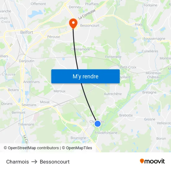 Charmois to Bessoncourt map
