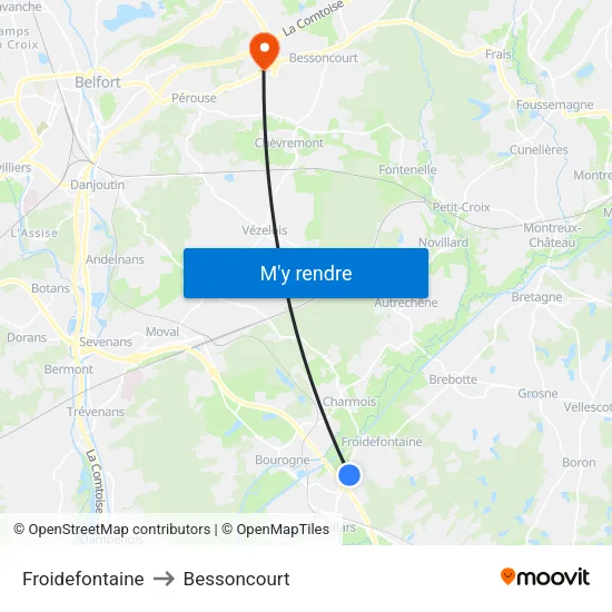 Froidefontaine to Bessoncourt map