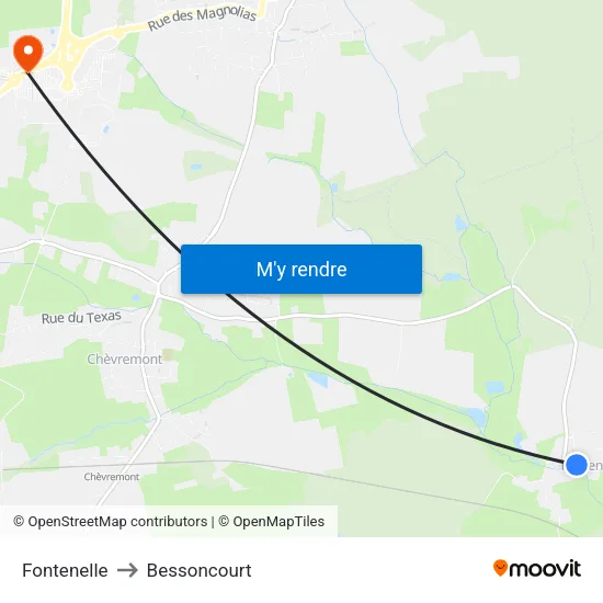Fontenelle to Bessoncourt map