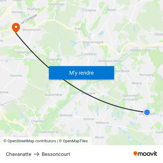 Chavanatte to Bessoncourt map