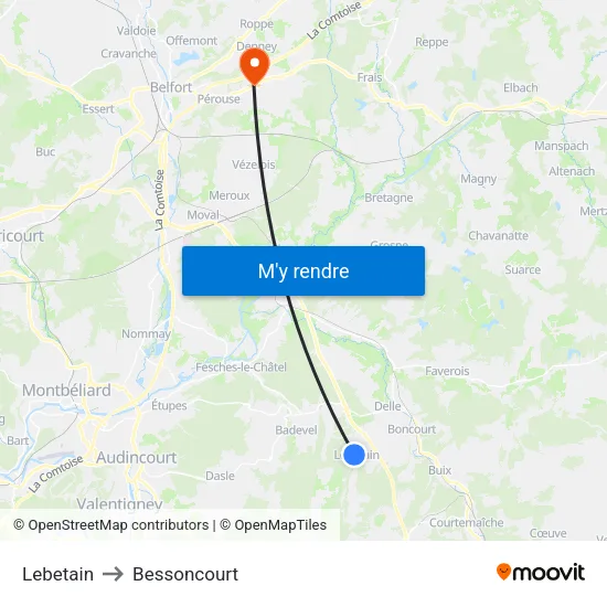 Lebetain to Bessoncourt map