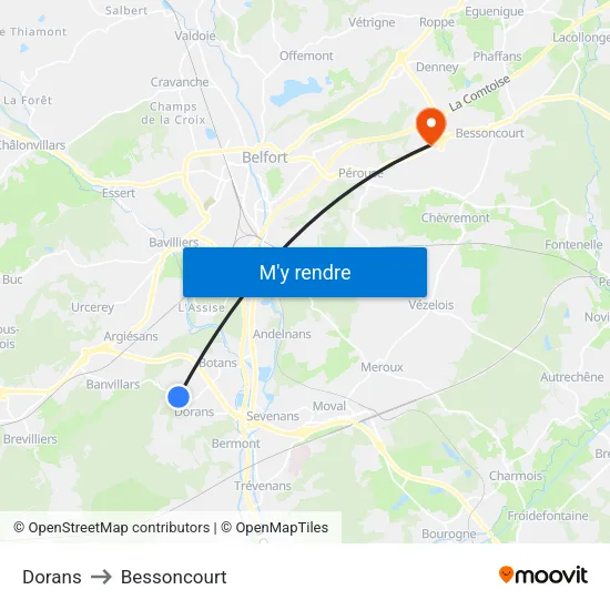 Dorans to Bessoncourt map