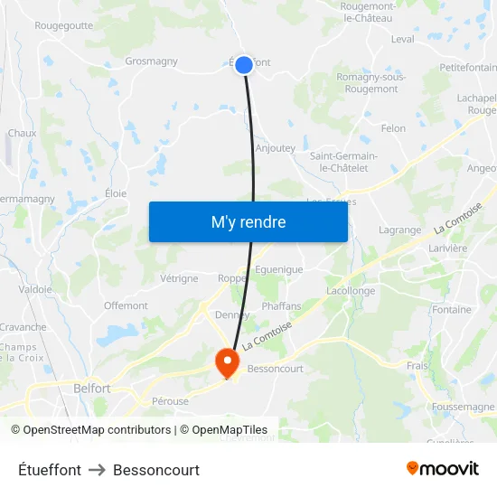 Étueffont to Bessoncourt map