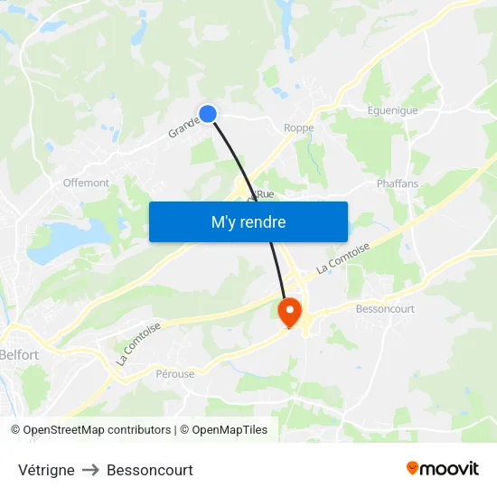 Vétrigne to Bessoncourt map