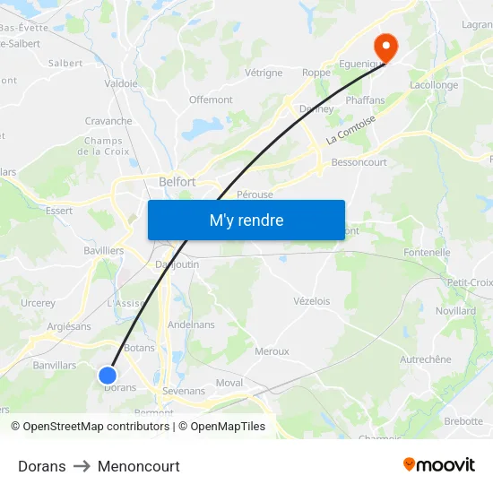 Dorans to Menoncourt map