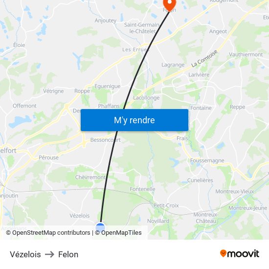 Vézelois to Felon map