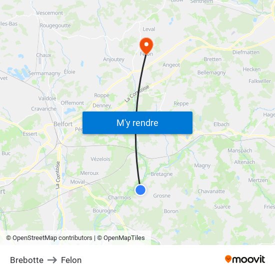 Brebotte to Felon map