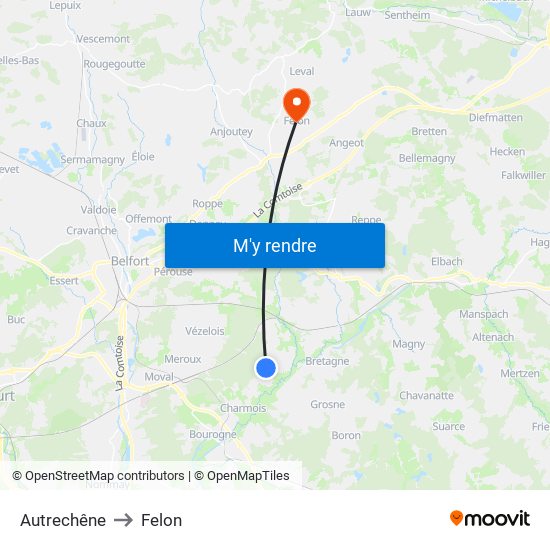 Autrechêne to Felon map