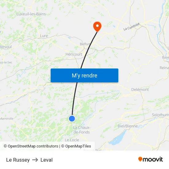 Le Russey to Leval map