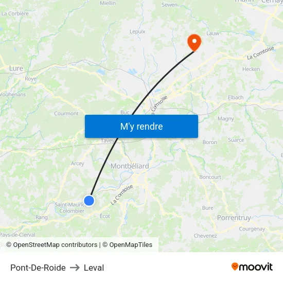 Pont-De-Roide to Leval map