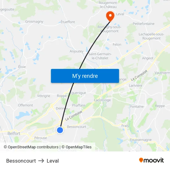 Bessoncourt to Leval map