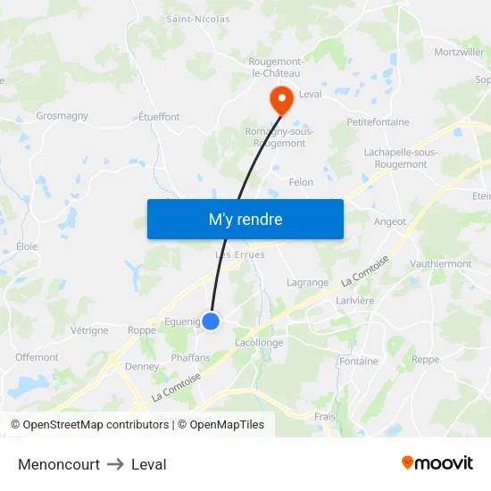 Menoncourt to Leval map