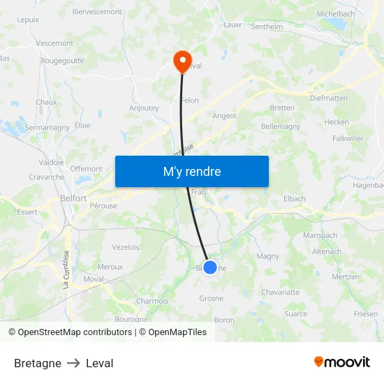Bretagne to Leval map