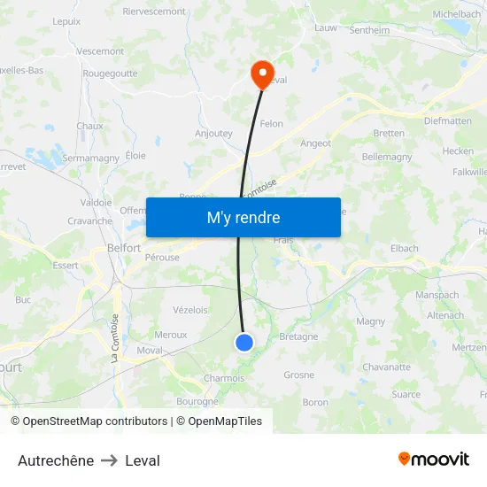 Autrechêne to Leval map
