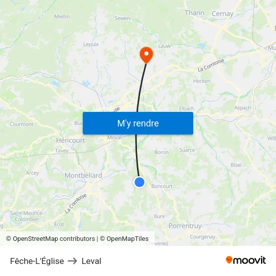 Fêche-L'Église to Leval map