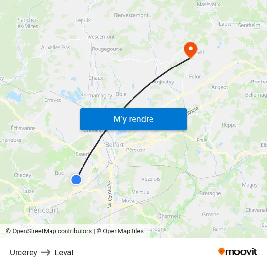 Urcerey to Leval map