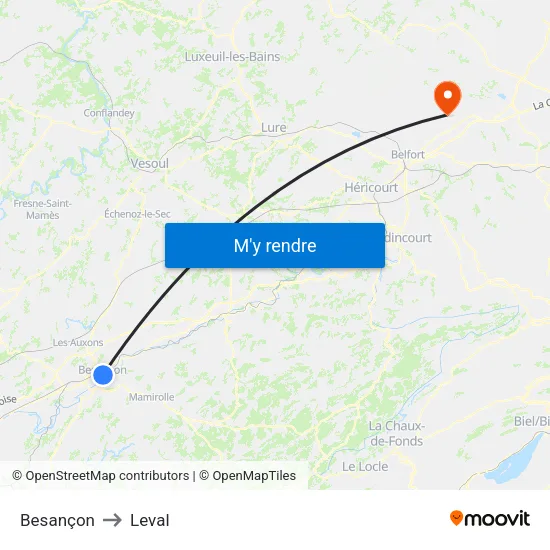 Besançon to Leval map