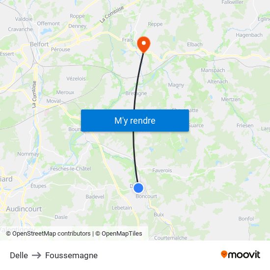 Delle to Foussemagne map