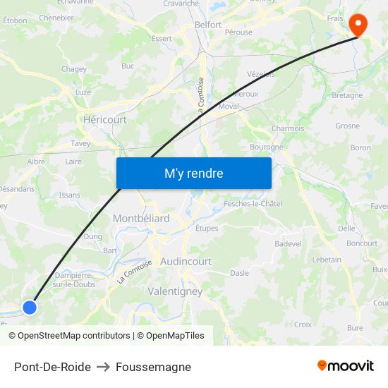 Pont-De-Roide to Foussemagne map