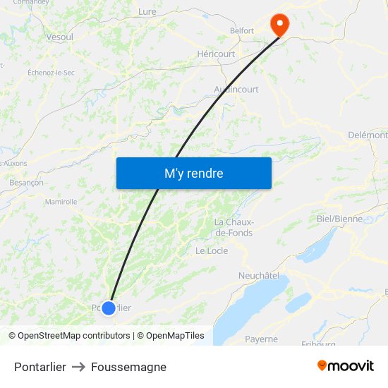 Pontarlier to Foussemagne map