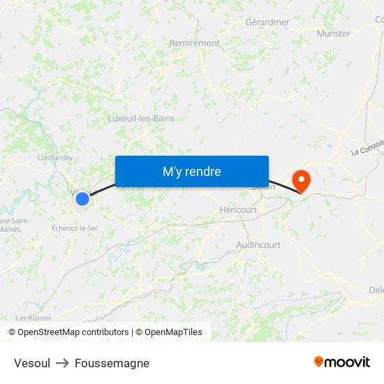 Vesoul to Foussemagne map