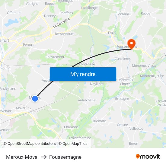 Meroux-Moval to Foussemagne map