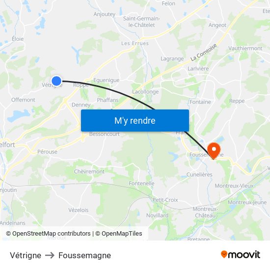 Vétrigne to Foussemagne map