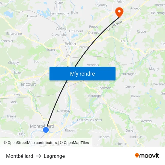 Montbéliard to Lagrange map