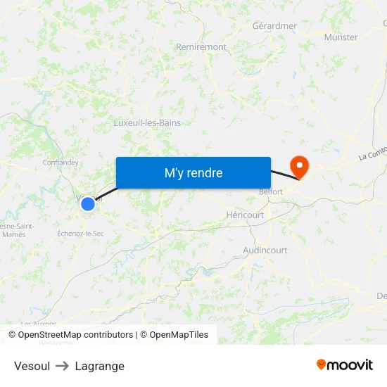Vesoul to Lagrange map