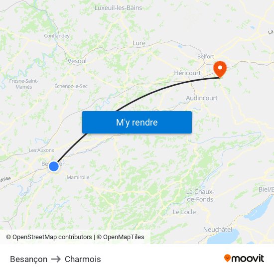 Besançon to Charmois map