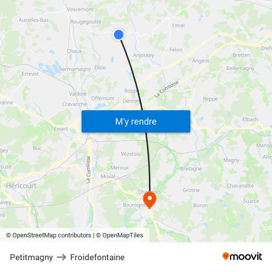 Petitmagny to Froidefontaine map