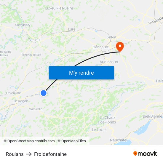 Roulans to Froidefontaine map