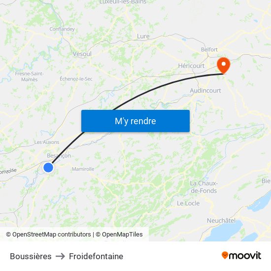 Boussières to Froidefontaine map