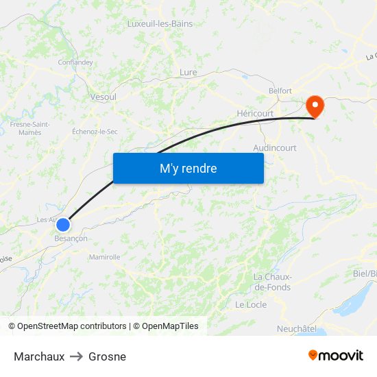 Marchaux to Grosne map