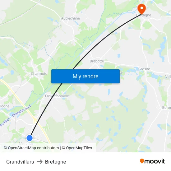 Grandvillars to Bretagne map