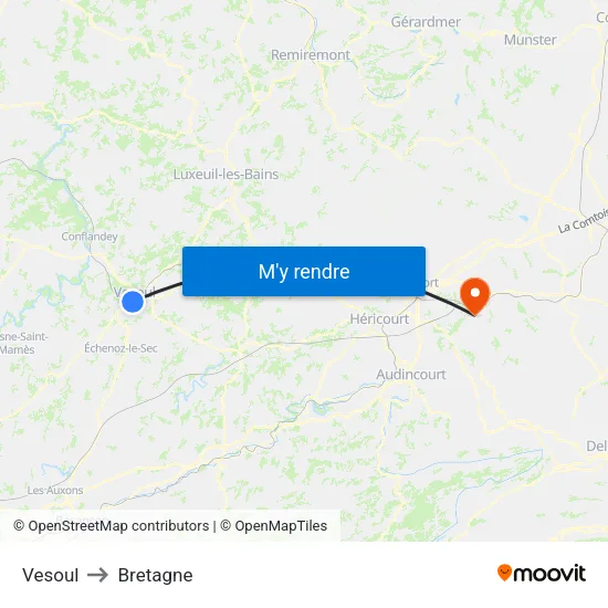 Vesoul to Bretagne map