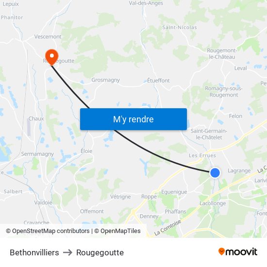 Bethonvilliers to Rougegoutte map