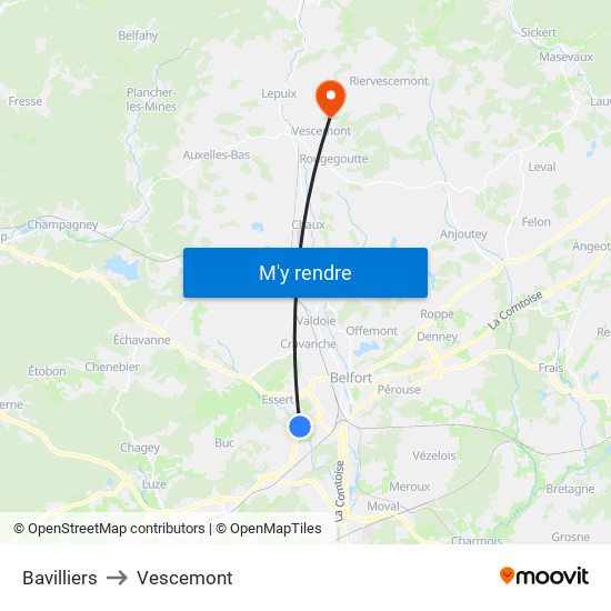 Bavilliers to Vescemont map