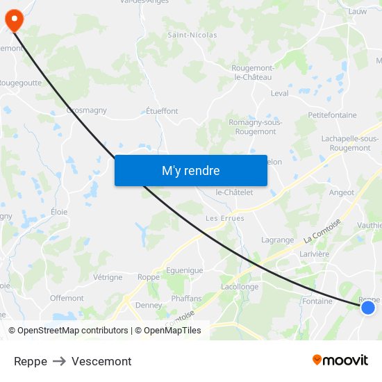 Reppe to Vescemont map