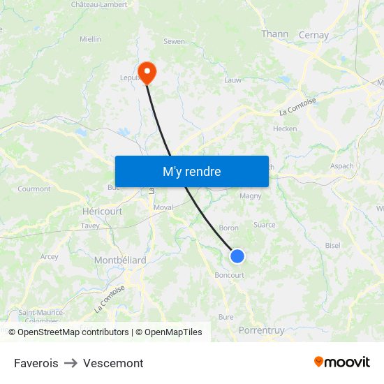 Faverois to Vescemont map