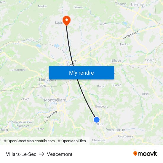 Villars-Le-Sec to Vescemont map