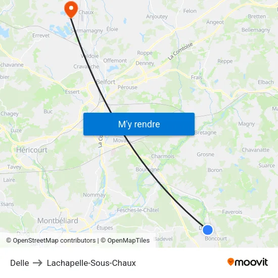 Delle to Lachapelle-Sous-Chaux map