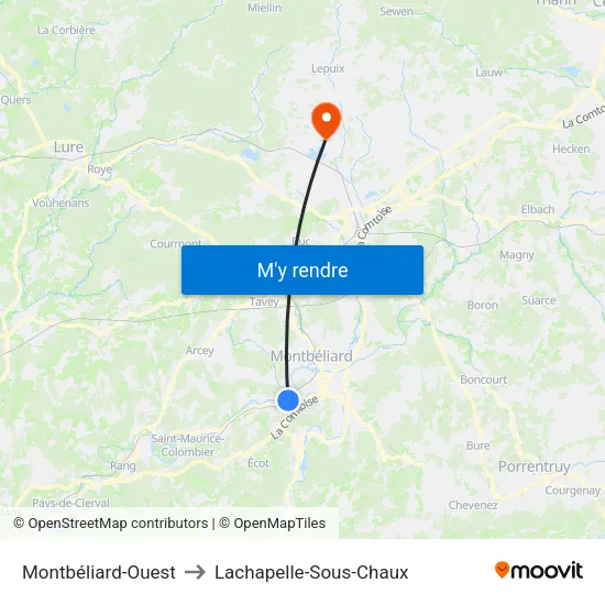 Montbéliard-Ouest to Lachapelle-Sous-Chaux map