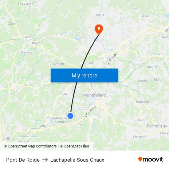 Pont-De-Roide to Lachapelle-Sous-Chaux map