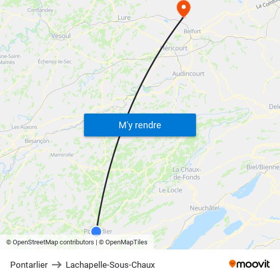 Pontarlier to Lachapelle-Sous-Chaux map