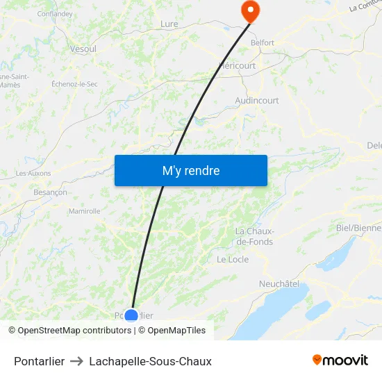 Pontarlier to Lachapelle-Sous-Chaux map