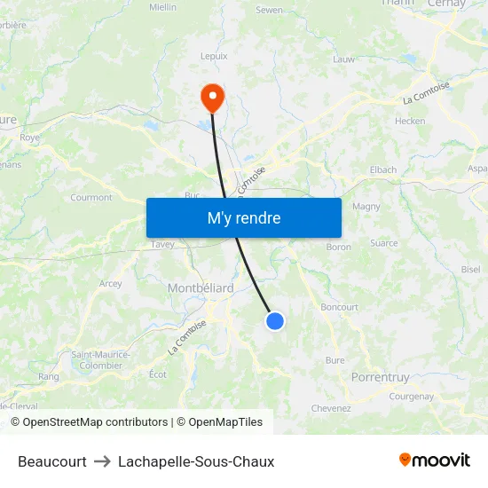 Beaucourt to Lachapelle-Sous-Chaux map