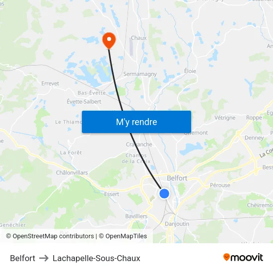 Belfort to Lachapelle-Sous-Chaux map