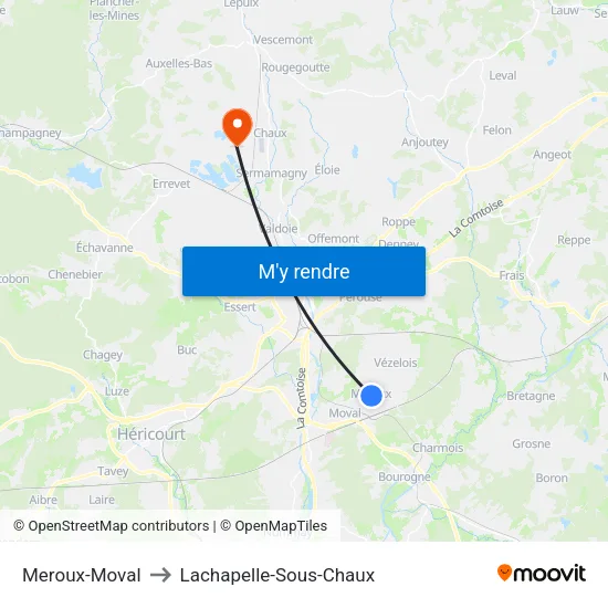 Meroux-Moval to Lachapelle-Sous-Chaux map